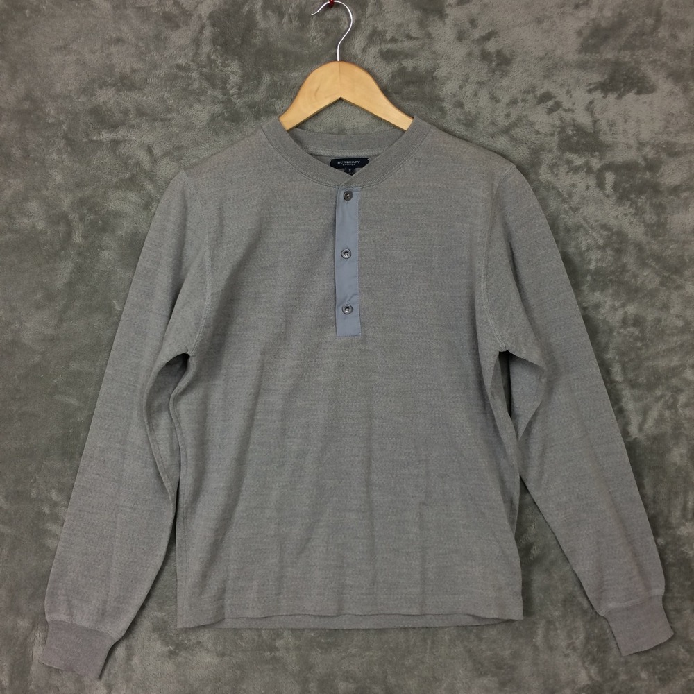 Burberry London Mens Gray Long Sleeve Henley Shirt Size S Made in Italy